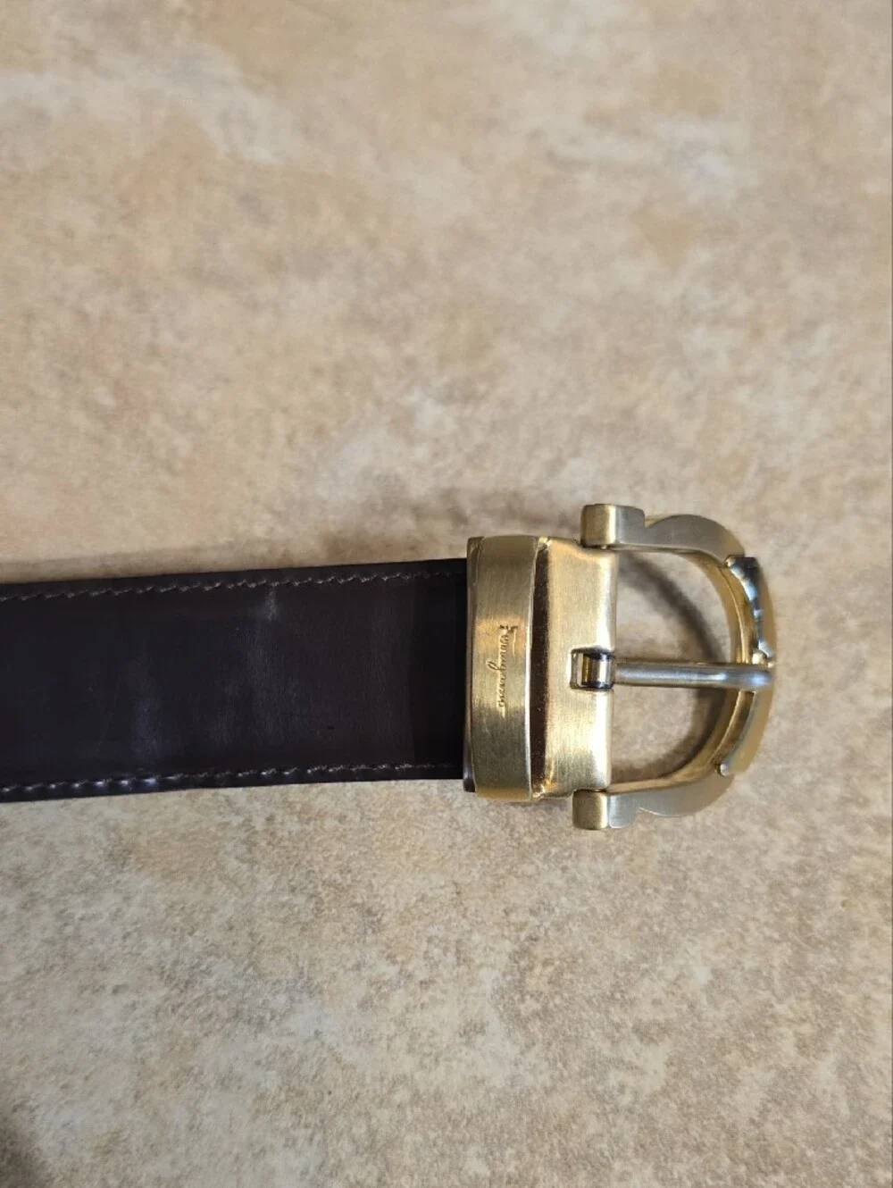 Salvatore Ferragamo Black And Brown Leather Belt with Gold Gancini Buckle